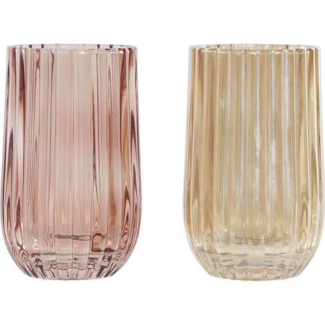 Vase Couleur Ambre et Terre Cuite, en Verre (10 x 10 x 17,5 cm) (2 unités)