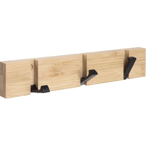 Wandgarderobe mit 3 ausziehbaren Haken, platzsparende Hakenleiste aus Aluminium für Eingangsbereich, Badezimmer, Schlafzimmer und Büro, Holz (1/5)
