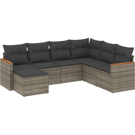 Maison Exclusive - Salon de jardin avec coussins 7 pcs gris résine tressée (1/5)