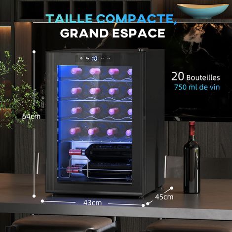 Cave à vin 20 bouteilles 53L haute performance température réglable 5-18° avec lumière LED, noir (1/5)