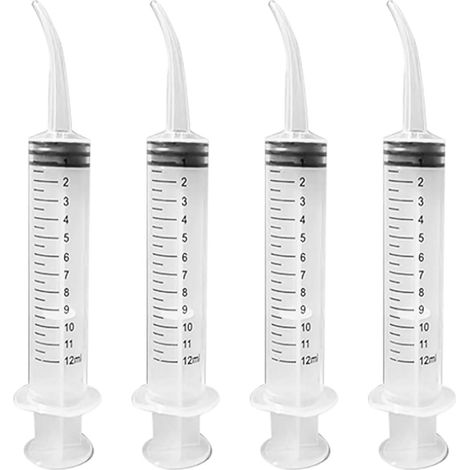 4 PCS Seringue d'irrigation Dentaire Seringue Dentaire Seringue graduée Seringue de Nettoyage Irrigateur Oral Pointe de seringue incurvée Outil d'injection avec seringue à Pointe incurvée (1/5)