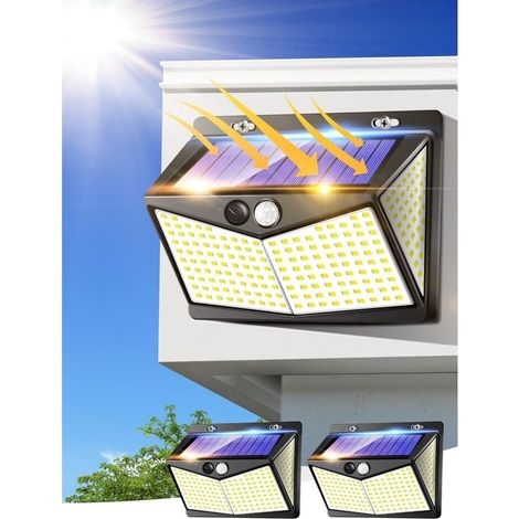 Lampe Solaire Exterieur, 208 LED Projecteur LED Exterieur Detecteur de Mouvement Ip65, Lumiere Spot LED Solaire Exterieur, Eclairage Exterieur avec Detecteur,Applique Murale pour Jardin Piscine-2 Pack (1/5)