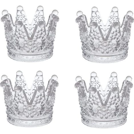 Support À Bougie En Verre - Forme Couronne - Pour Bougies À Thé - Décoration De Table Et Intérieure - Lot De 4 Pièces (1/5)