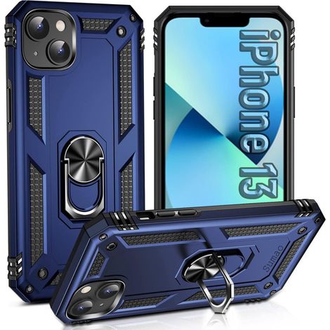 Custodia Sumao per iPhone 13 con anello, realizzata in silicone liquido ultrasottile, antiurto e di grado militare - blu