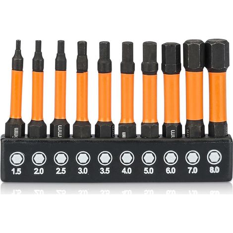 Set mit 10 Inbusschlüsselbits, Inbusschlüsselbits, 6,35 mm Sechskantschaft, Schlagschrauberbits, metrische Sechskantschrauberbits (H1,5-H8) (1/5)