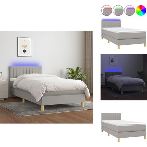 Boxspringbett mit Matratze & LED Hellgrau 90x190 cm Stoff - Boxspringbett - Doppelbett - Schlafsofa - Lattenrost - Bettauflage (1/5)