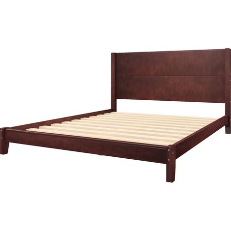 Cama plataforma 160x200 con cabecero y somier de láminas marrón (1/5)