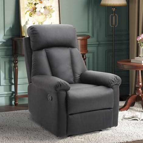 Sillón Relax Reclinable Tapizado en PU Butaca de Salón con Reposapiés Retráctil Respaldo Alto Resposabrazos para Dormitorio 80x97x107 cm Negro (1/5)