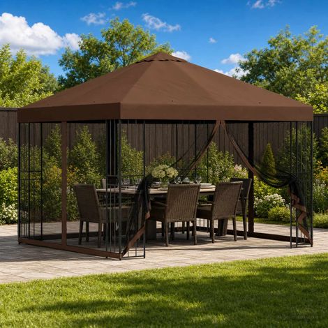 Teenpull – Garten Pavillon mit Seitenwänden 3 x 3 m Braun (1/5)