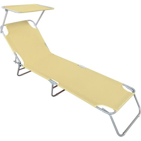 Lettino Prendisole Pieghevole con Schienale Regolabile e Parasole Beige (1/3)