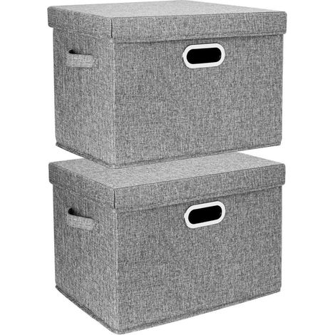 Grande Boîte de Rangement avec Couvercle, Tissu, Pliable, Lavable, Rangement Tissu, 44x30x29 cm, Lot de 2, Gris (1/4)