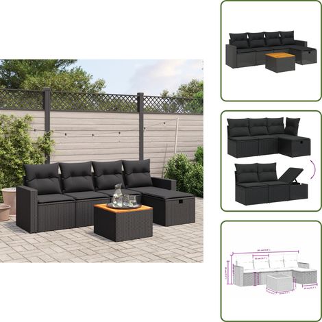 The Living Store 6-tlg. Garten-Sofagarnitur mit Kissen Schwarz Poly Rattan - Gartenmöbel Set - Outdoor Lounge - Rattan Gartenmöbel - Esstisch Set - Balkonmöbel