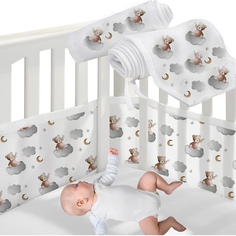 2PCS Tour De Lit Respirant pour Bébé, Barrière Anti Collision pour Nouveau Né, Lavable, Taille 160 x 30cm Et 340 x 30cm, Tour De Lit Bebe,Protection Sécurité