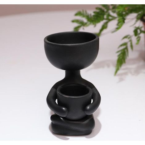 Pot de fleurs humanoïde en céramique 6x6x10cm noir - Vase de table pour plantes succulentes et cactus (1/5)