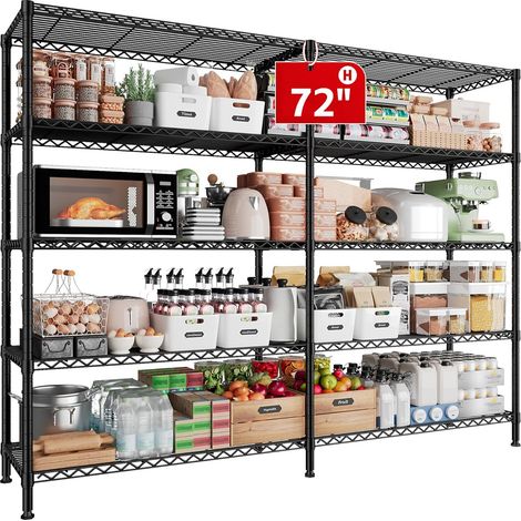 Étagères Métallique de rangement 35 x 152 x 183 cm à 5 niveaux, Coin étagères métalliques réglables pour le rangement, étagères de garage, garde-manger, étagères de cuisine, Noir (1/5)