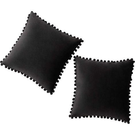 Housse De Coussin Velours - 18x18 Pouces - Avec Pompons - Pour Canapé Chambre Bureau Voiture - Vert Foncé - Lot De 2 (1/5)