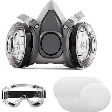 Masque respiratoire, masque anti-poussière 6200, avec lunettes de sécurité, 20 cotons de rechange, idéal pour filtrer la poussière, la fumée et autres particules