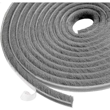 Striscia sigillante autoadesiva a spazzola da 6 m, antivento e antipolvere, per finestre e porte mobili, larghezza 9 mm x altezza 9 mm, grigia. (1/2)