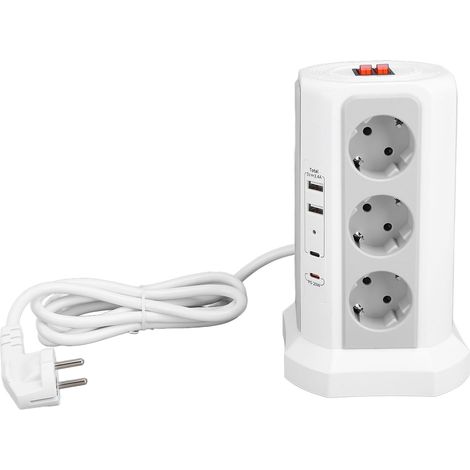 Ortviai Multiprise verticale avec parafoudre intégré – Prise murale compacte blanche 12,3 x 20 cm, 960 g (1/5)