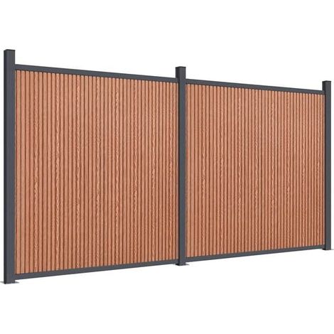 Panneau de clôture en composite bois-plastique brun, dimensions 353 x 186 cm