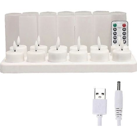 (Génial ) Bougies sans flamme avec télécommande et base de chargement, 12 bougies chauffantes LED rechargeables par USB. (1/5)