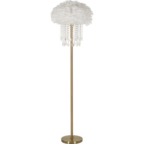 Lampadaire Imitation Plume "Diamon" 165cm Or & Blanc