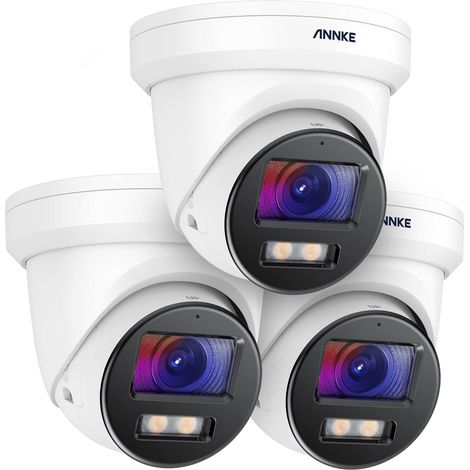 ANNKE 3 Pcs 4K Caméra de Surveillance Extérieure PoE IP Ultra HD 8MP, Summum de la Vision Nocturne Polychrome, avec Super Ouverture de f/1.0, Lumière d'appoint de 40M, IP67 Étanche Dôme-NC800 (1/5)