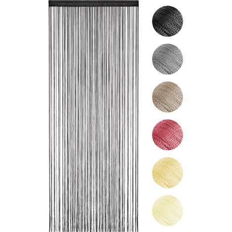 Tenda A Fili Stringhe Anti Mosche Insetti Divisorio Con Asola Passante Per inserimento Di Bastoni Zanzariera Adattabile Con Forbici Zanzariera Finestre Porta Finestra Elegante Tinta Unita Nero - 100x