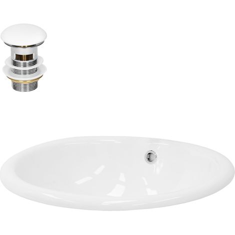 ML-Design Lavabo en Céramique Blanc 49x19,5x40,5 cm avec Garniture de Vidage 1 1/4" Universel et Trop-Plein, Design Ovale, Vasque à Encastrer Moderne, Évier Lave-Mains Salle de Bains et Toilettes (1/5)