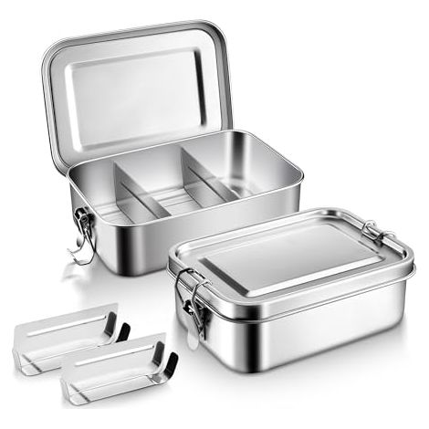 Boîte À Repas En Acier Inoxydable - 850 ml - Étanche Avec Couvercle Et 2 Séparateurs Amovibles - Pour Pique-Nique Camping Travail - Lot De 2