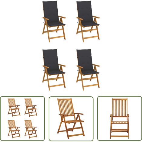 The Living Store Hochlehner Verstellbar 4 Stk. mit Auflagen Massivholz Akazie - Gartensessel - Gartenstühle - Holzsessel - Akasienholzmöbel - Relaxgartenstuhl (1/5)