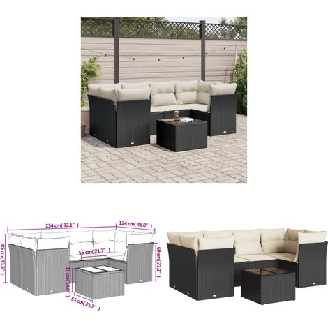 Salon de jardin 7 pcs avec coussins noir résine tressée - Ensemble Salon De Jardin - Mobilier De Jardin - Salon De Jardin Design - Meubles De Jardin Résistants - Set Salon De Jardin - Home & Living (1/3)