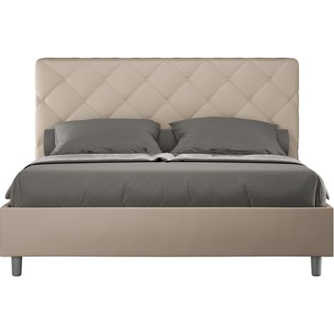 Lit matelassé 160x200 cm simili cuir café au lait Paryse-Option Avec sommier et coffre (1/5)
