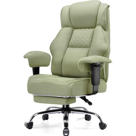 Chaise Gaming Ergonomique en Tissu Premium, Large Fauteuil de Bureau Pivotant avec Repose-Pieds Réglable - Vert
