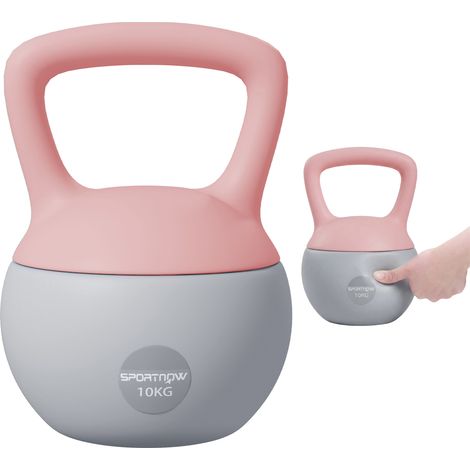 SPORTNOW pesa rusa 10 kg, kettlebell relleno de arena metálica y mango antideslizante, para entrenamiento culturismo en casa, gimnasio, rosa y gris