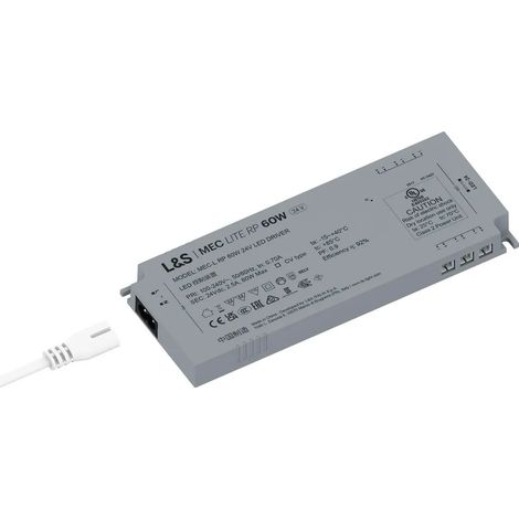 Alimentation LED L&S MEC Lite RP 24 V CC 60 W avec 6 connecteurs LED, protection contre les courts-circuits et les surcharges, modulaire, fiche plate européenne, grise (1/5)