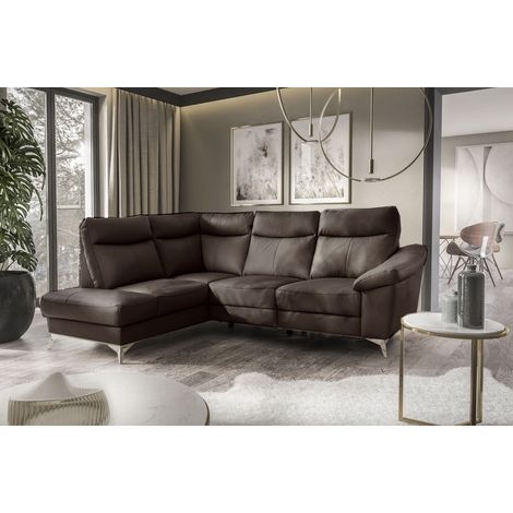 - Canapé d'angle en cuir italien de luxe 5 places LUZINI chocolat, angle gauche