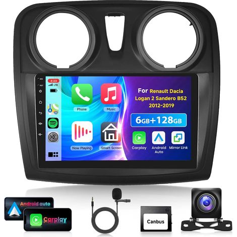 6G/128G 9" Autoradio pour Logan 2 Sandero B52 2012-2019 Carplay Android Auto sans Fil,EQ,WiFi GPS,Mirror Link,RDS/FM Radio,Bluetooth Autoradio avec caméra de recul (1/5)