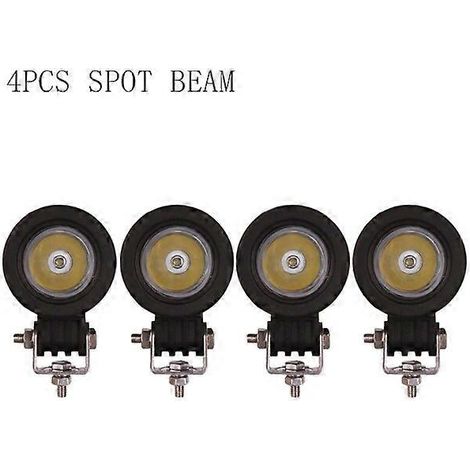 Projecteur de travail LED 10 W 12 V/24 V 5 cm (2 pouces) pour mini-voiture, camion, quad, moto, 4x4, tracteur, vélo, clignotant, antibrouillard, phare de route, 4 spots ronds (1/5)