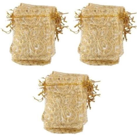 Lot de 100pcs Pochette à Bijoux Sac de Cadeau en Organza pour Mariage 9x12cm Doré (1/2)