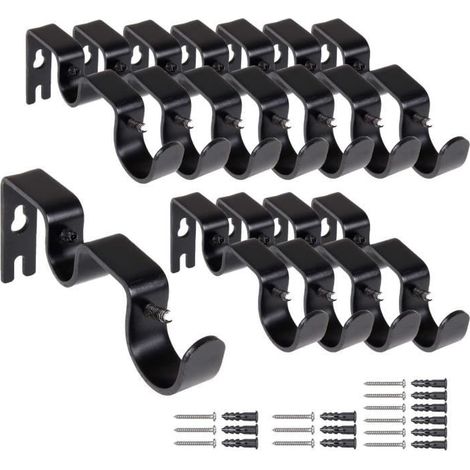 Vorhangstangenhalterungen – 12er-Set – Schwarzes Metall – Einfache Montage – Vintage-Stil