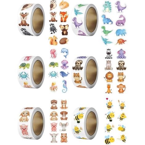 3000 PCS Autocollant Animaux Rondes Autocollantes en Rouleaux, Autocollants de Récompense pour Enfant, 6 Rouleaux de Stickers Animaux Ronds pour Élèves et Enseignants Salle de Classe Scrapbooking DIY (1/5)
