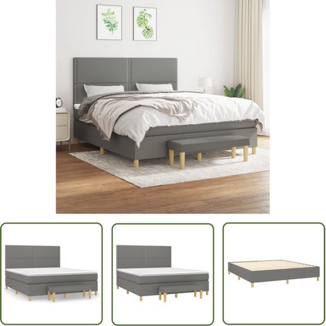 The Living Store Boxspringbett mit Matratze Dunkelgrau 180x200 cm Stoff - Boxspringbett - Doppelbett - Bettenrahmen - Matratze - Betttisch (1/5)