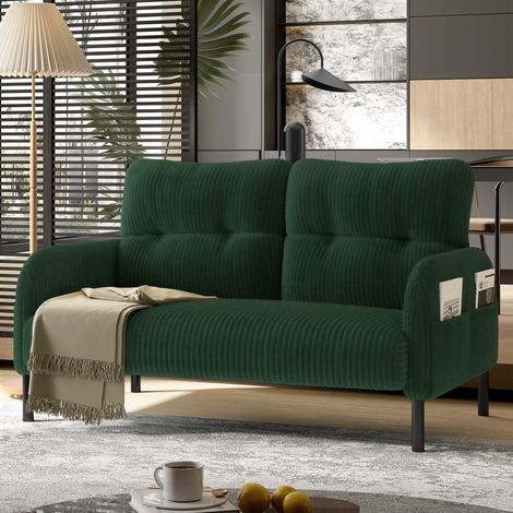 Divano 2 posti 120/75/79 cm in corda verde smeraldo con tasca laterale e struttura in metallo