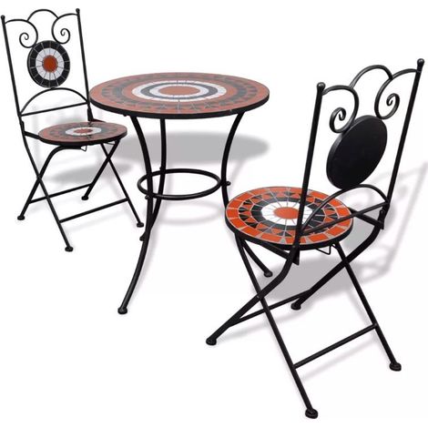 Table ronde et 2 chaises de jardin mosaïquées Mel (1/5)