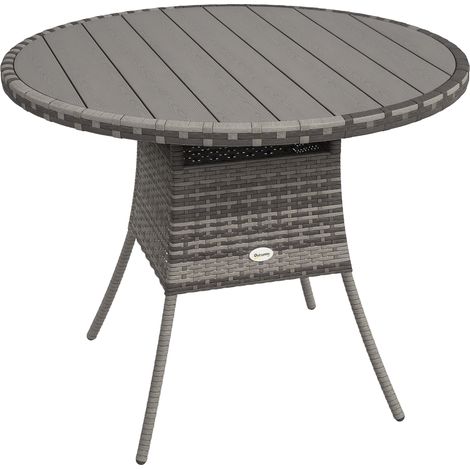 90 cm Wood-Effect Rattan Garden Table - Grey (1/5)