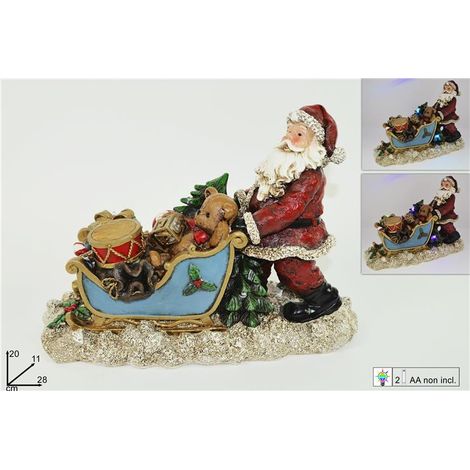 Decorazione Natalizia Babbo Natale in Ceramica su Slitta e Luci 20 x 28 cm