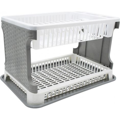 26029 Escurridor platos en plástico de ratán 2 niveles para fregadero de cocina