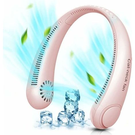 Ventilateur de cou sans pales, portable, mains libres, rechargeable, à suspendre, à 3 vitesses, pour bouffées de chaleur, pour la maison, le bureau, les voyages et les sports de plein air.