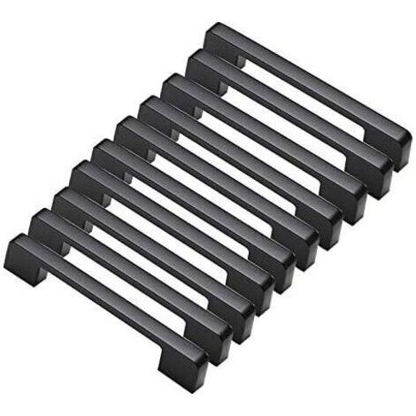 Lot de 10 poignées de porte de placard de cuisine en alliage d'aluminium noir, en forme de T, entraxe de 160 mm